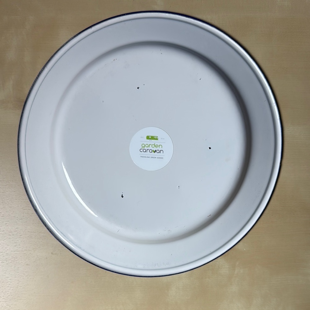Enamel white plate with blue rim, camping enamelware farmhouse - Picture 2 of 5